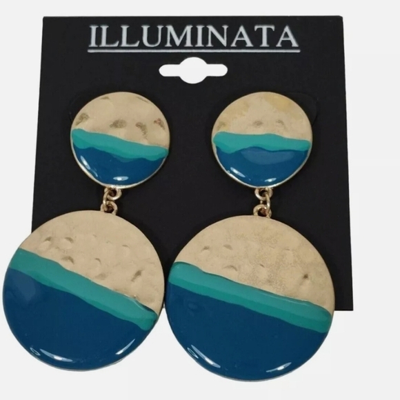 Illuminata Blue Green Gold Jewelry Set Bracelet & Earrings - Picture 4 of 5